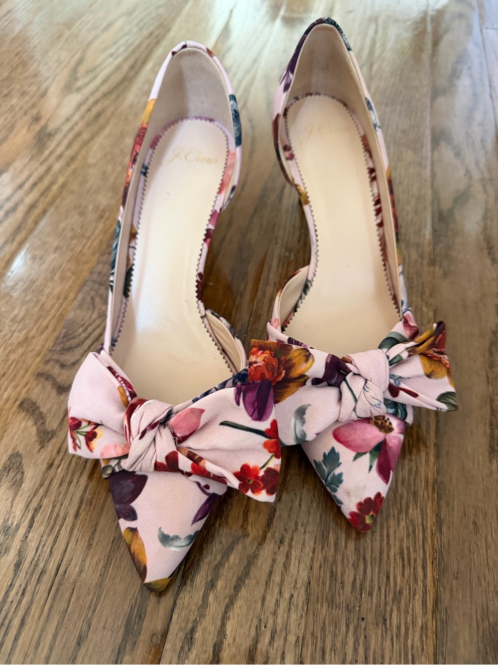 J. Crew Pink Floral Bow Pointed Toe Heels 8